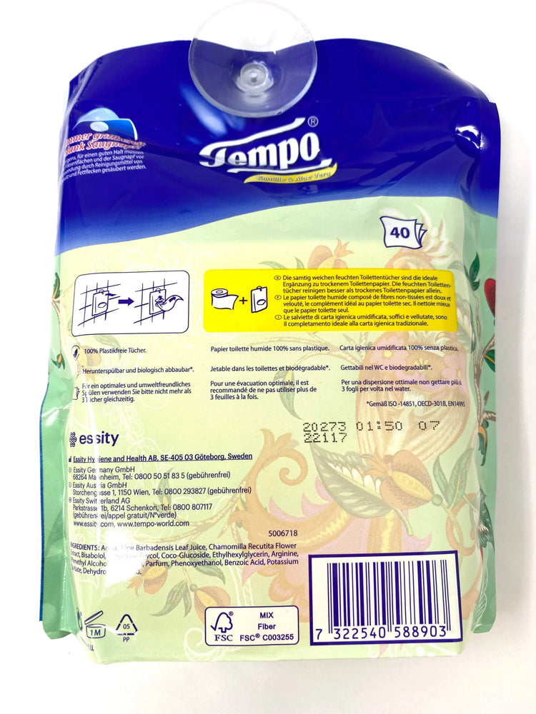 Tempo Feuchttücher Kamille & Aloe Vera 40 Tücher mit Saugnapf verschiedene Motive