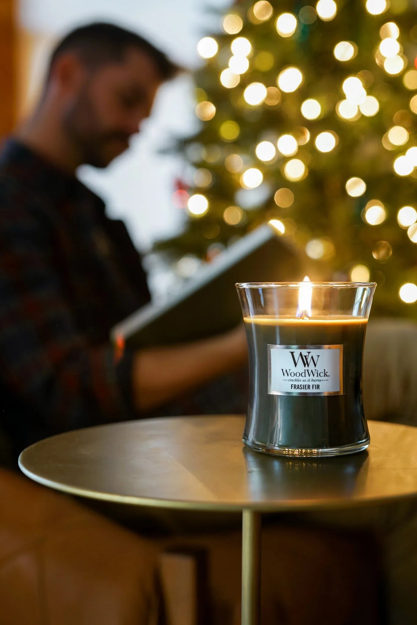 WoodWick Kerze Frasier Fir Mini mit knisterndem Docht, Brenndauer bis zu 20Std
