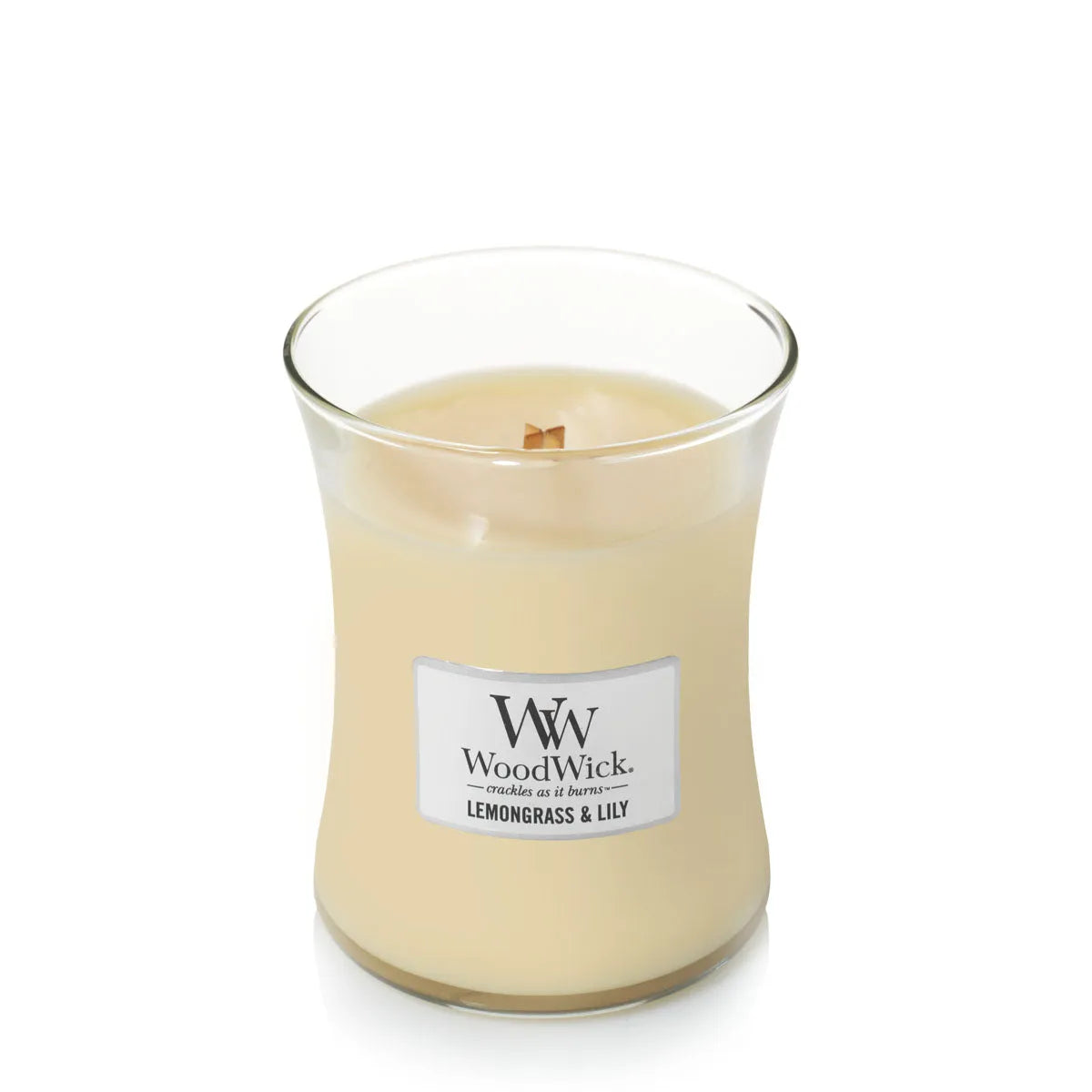 WoodWick knisternde Kerze Lemongrass & Lily medium bis zu 60 Std Brenndauer