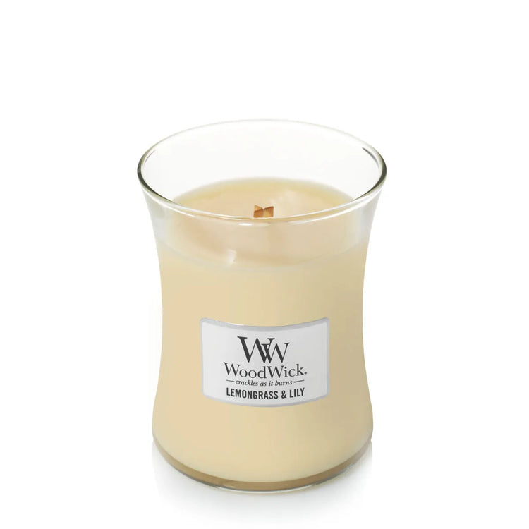 WoodWick knisternde Kerze Lemongrass & Lily medium bis zu 60 Std Brenndauer