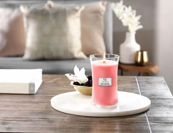 WoodWick Kerze Large Melon & Pink Quartz mit knisterndem Docht, bis zu 130 Std Brenndauer