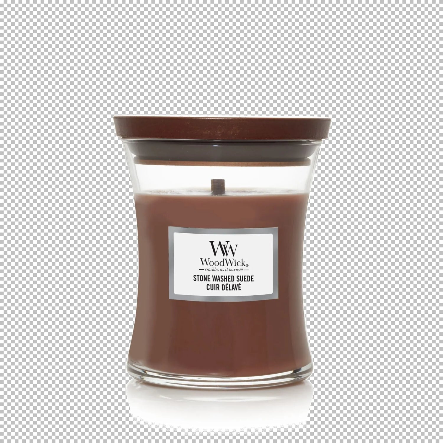 WoodWick Stone Washed Suede ,knisternde Kerze Medium, 275g Brenndauer bis zu 60 Std