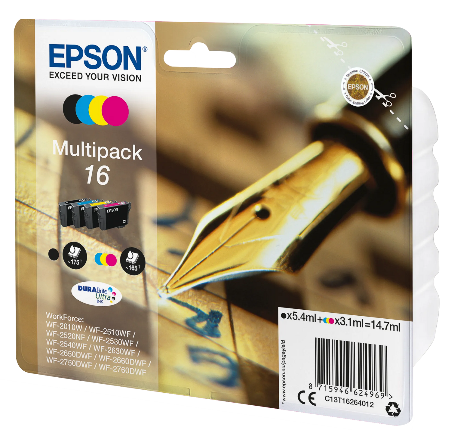 4 EPSON 16 / T1626 schwarz, cyan, magenta, gelb Tintenpatronen