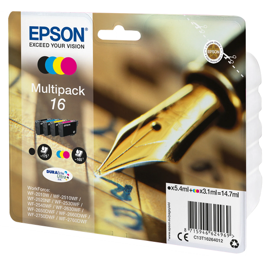 4 EPSON 16 / T1626 schwarz, cyan, magenta, gelb Tintenpatronen