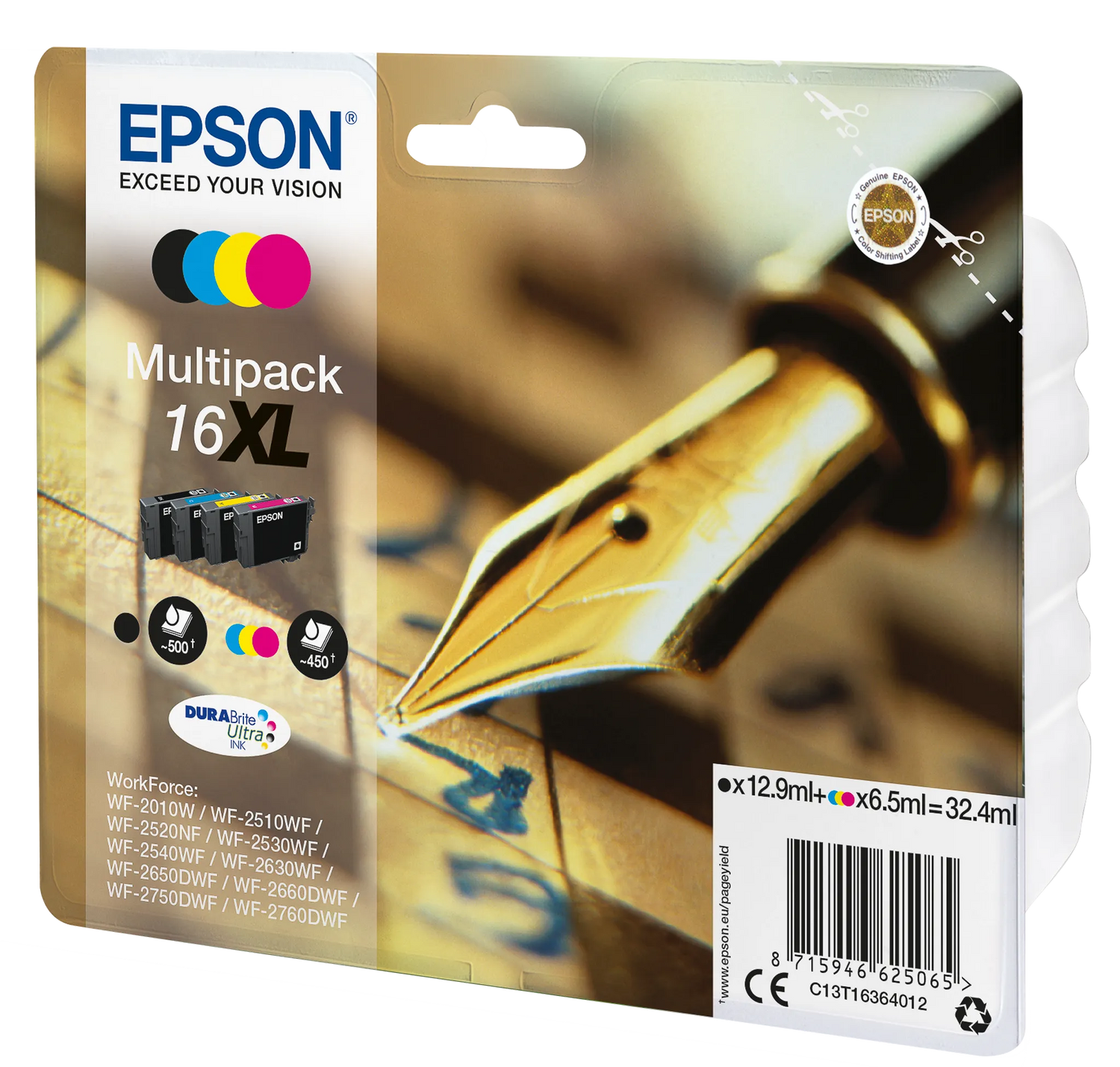 4 EPSON 16XL / T1636XL schwarz, cyan, magenta, gelb Tintenpatronen