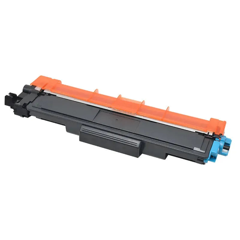 Ein Bild, das einen neuen Wechselfaul XL-Toner zeigt, der mit der Tonerkartusche Brother TN-243/TN-247 für einen Laserdrucker kompatibel ist. Er verfügt über ein schwarzes Gehäuse mit leuchtend orangefarbenen Schutzabdeckungen an den Enden.