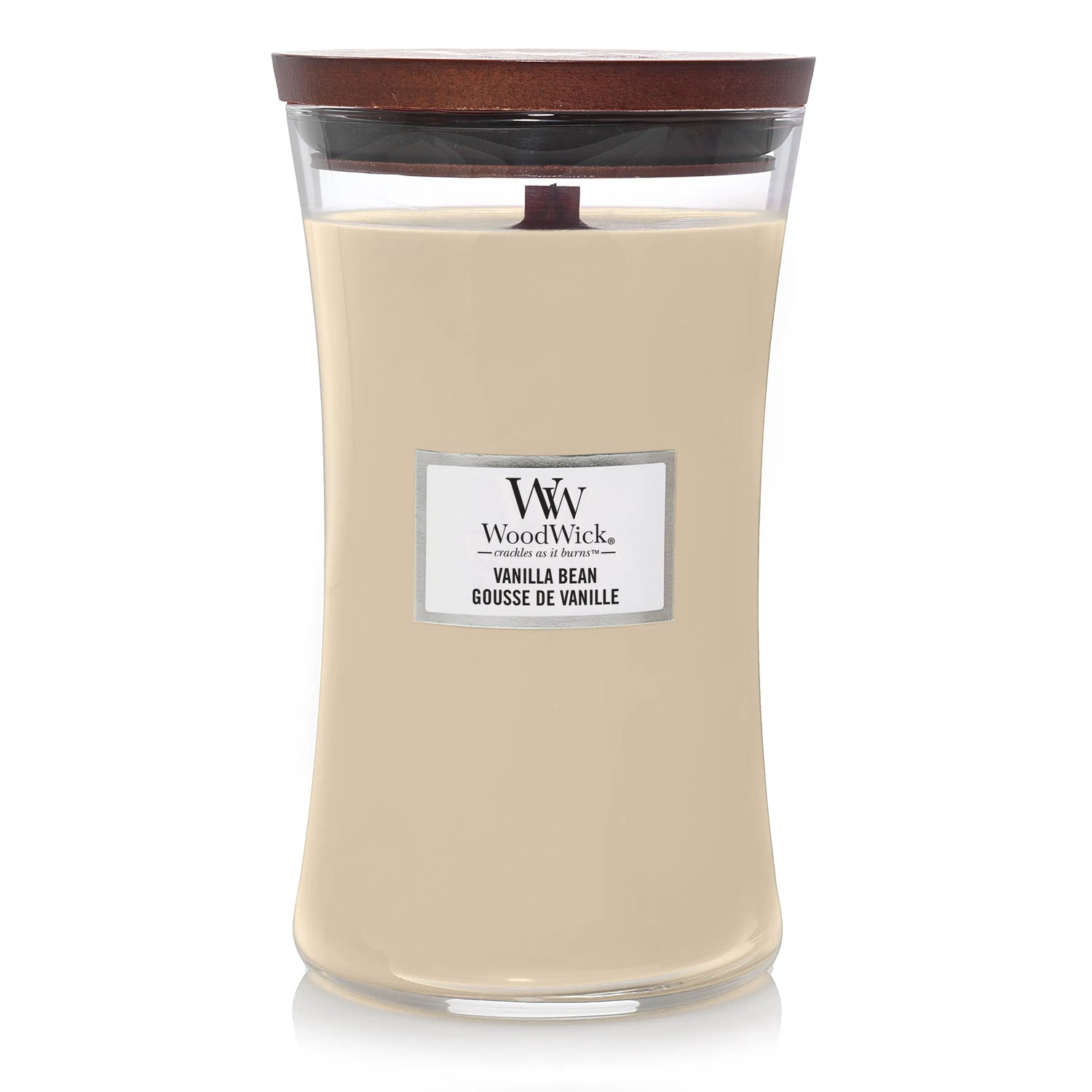 WoodWick Vanilla Bean , knisternde Kerze groß, 610g Brenndauer bis zu 130 Std