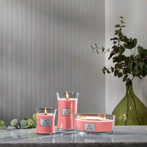 WoodWick Kerze Melon & Pink Quartz mini 85g Brenndauer bis zu 20 Std, mit knisterndem Docht