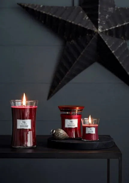 WoodWick Kerze Elderberry Bourbon mini mit knisterndem Docht, Brenndauer bis zu 20Std