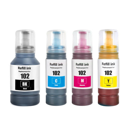 4er Set kompatible Tintenflaschen von Wechselfaul als Ersatz für EPSON 102/ T03R64