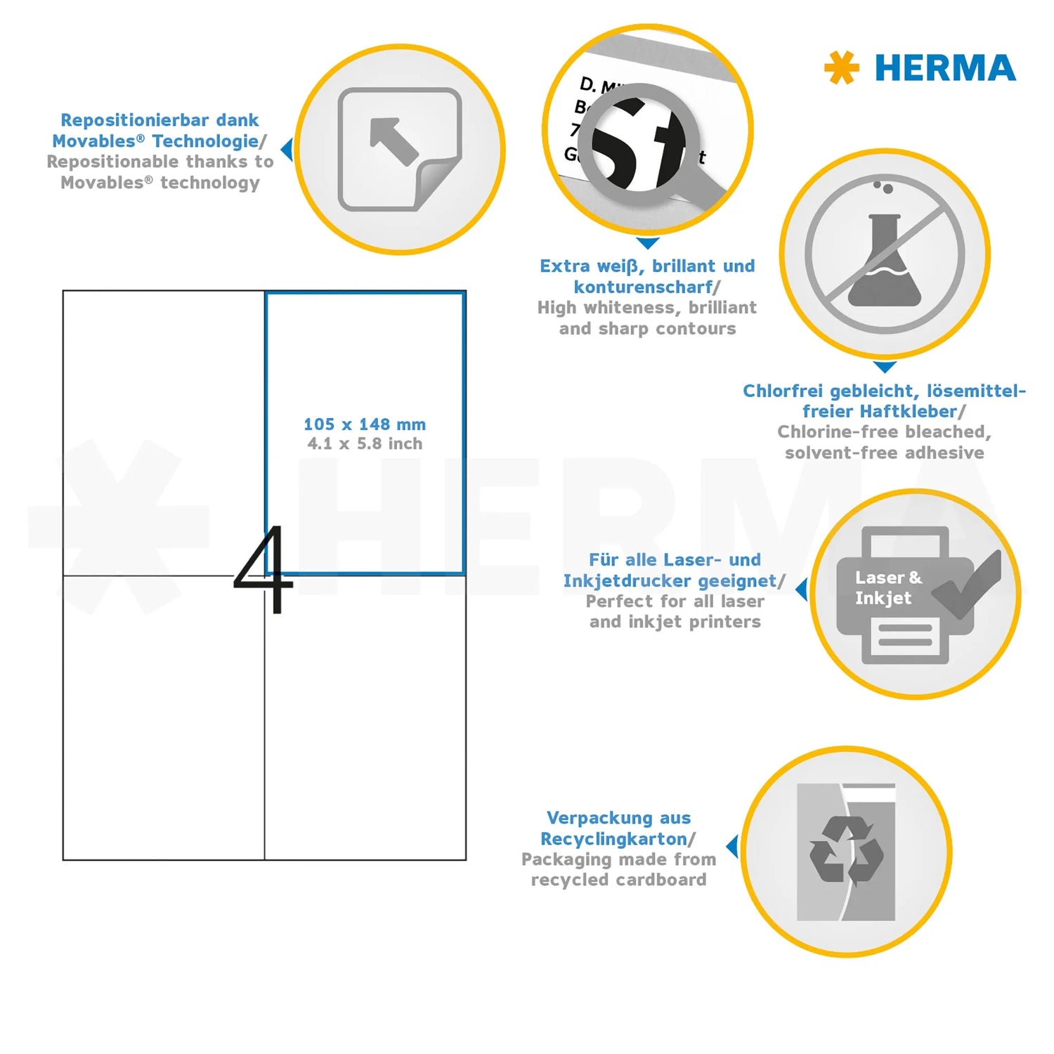 80 HERMA wetterfeste Folienetiketten 4576 weiß