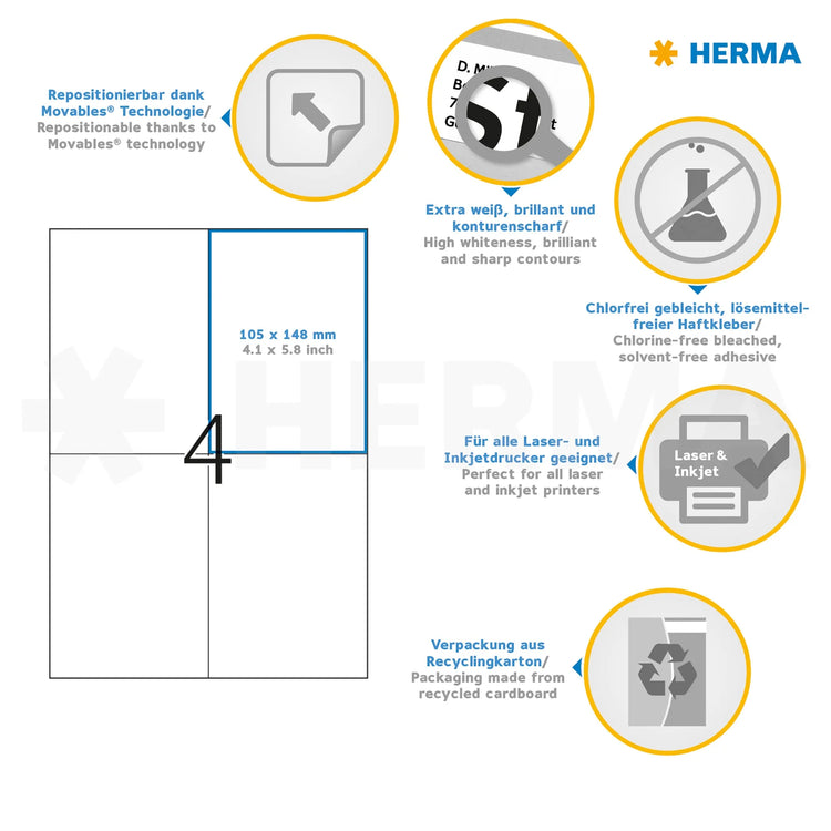 80 HERMA wetterfeste Folienetiketten 4576 weiß