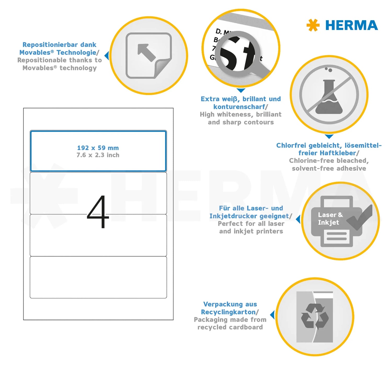100 HERMA Ordneretiketten 10160 weiß für 7,0 - 8,0 cm Rückenbreite