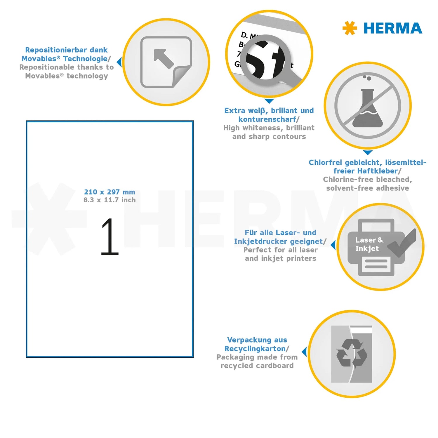 20 HERMA wetterfeste Folienetiketten 4577 weiß