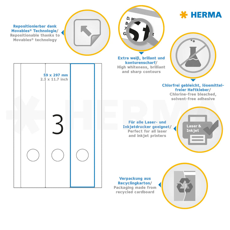 75 HERMA Ordneretiketten 10180 weiß für 7,0 - 8,0 cm Rückenbreite