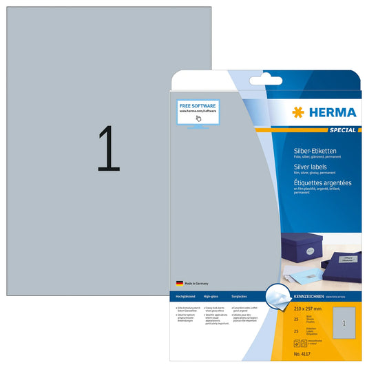 25 HERMA Folienetiketten 4117 silber