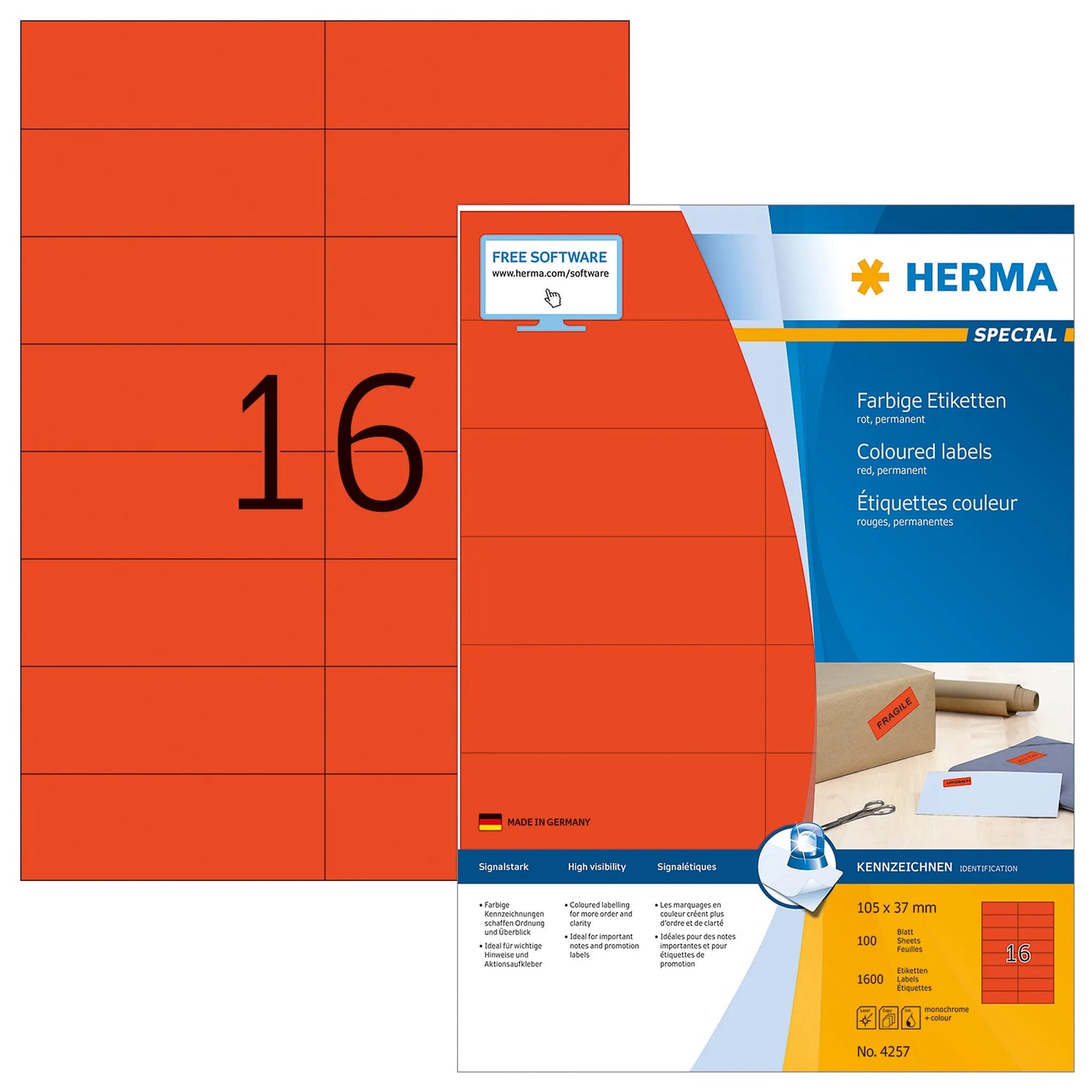 1.600 HERMA Etiketten 4257 rot