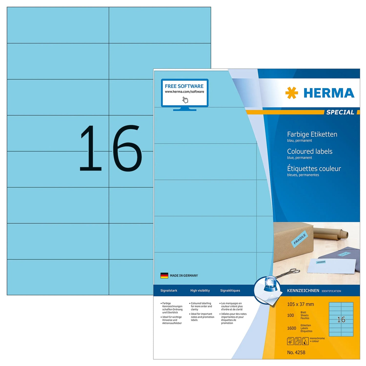 1.600 HERMA Etiketten 4258 blau