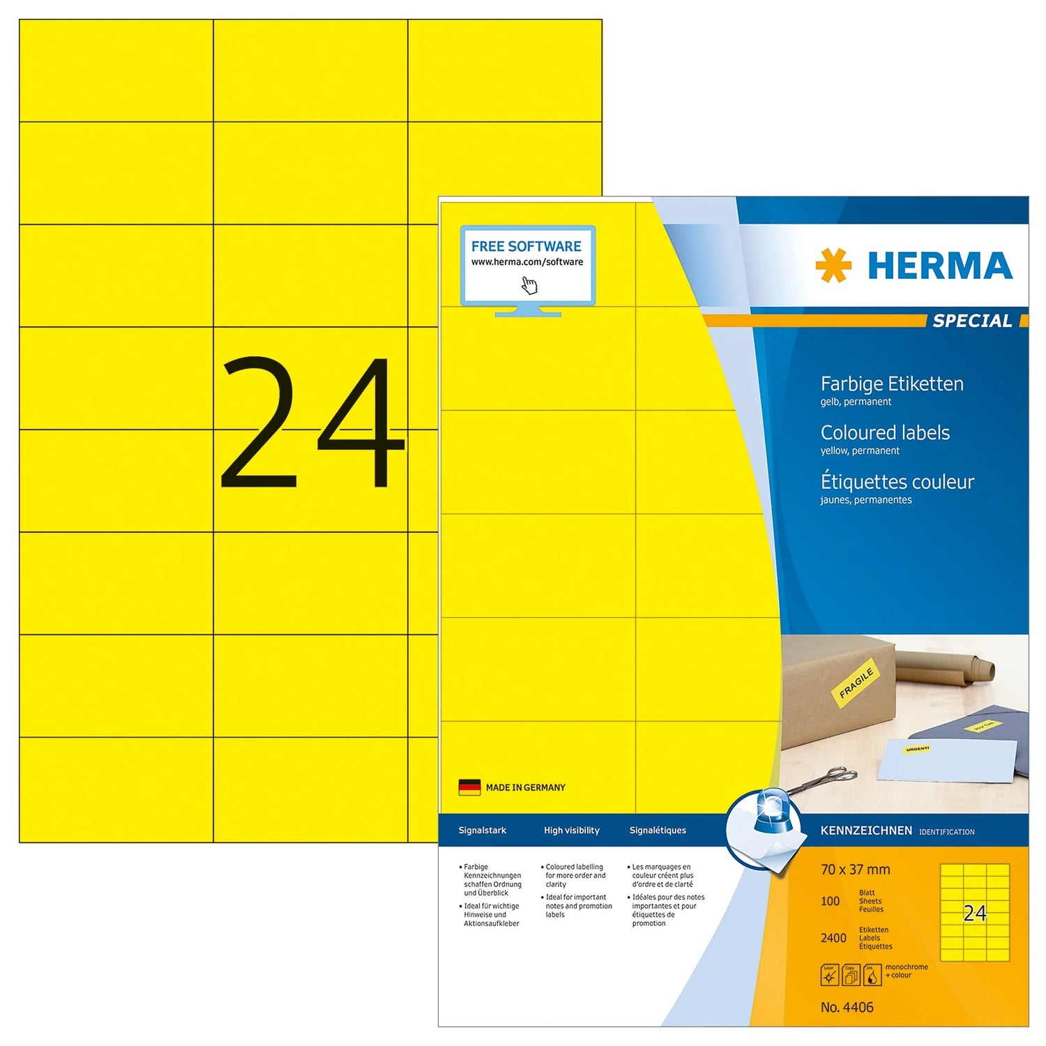 2.400 HERMA Etiketten 4406 gelb
