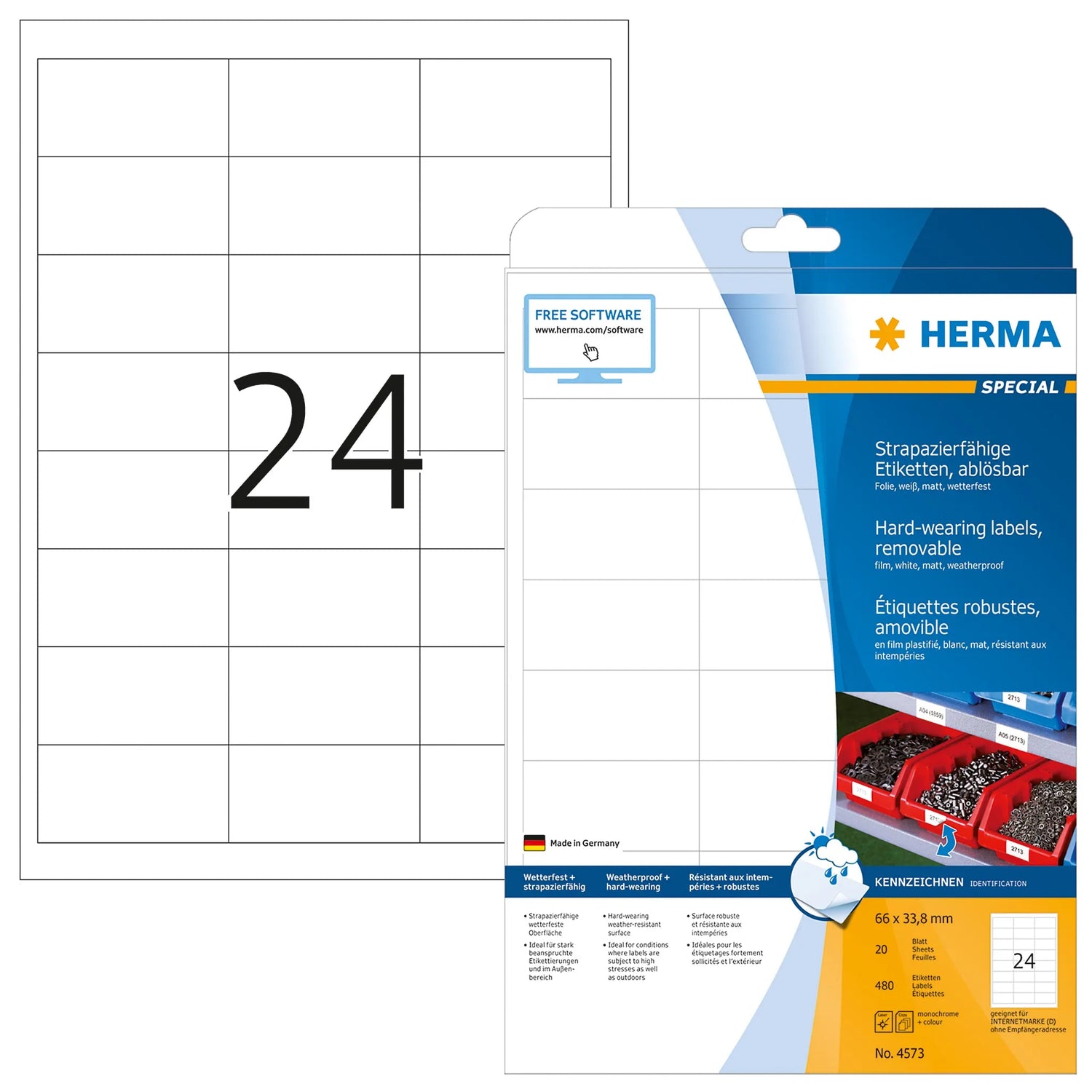 480 HERMA wetterfeste Folienetiketten 4573 weiß