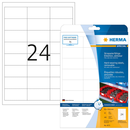 480 HERMA wetterfeste Folienetiketten 4573 weiß