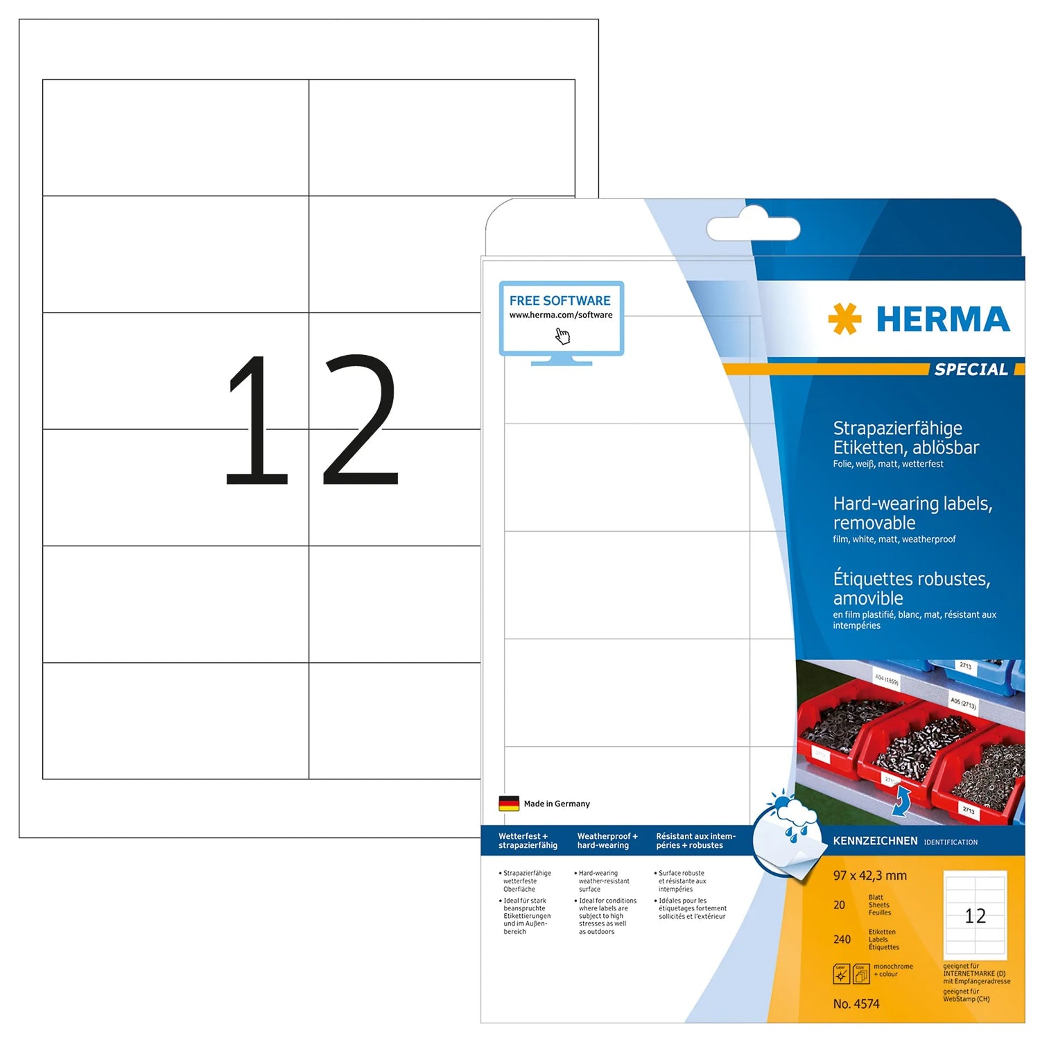 240 HERMA wetterfeste Folienetiketten 4574 weiß