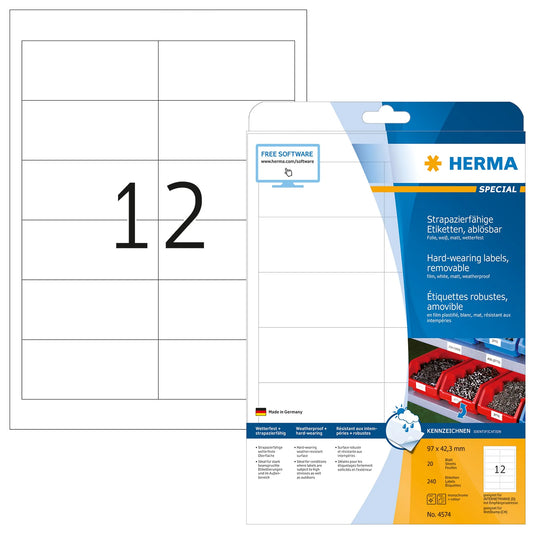 240 HERMA wetterfeste Folienetiketten 4574 weiß