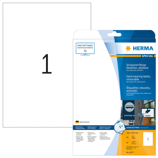 20 HERMA wetterfeste Folienetiketten 4577 weiß