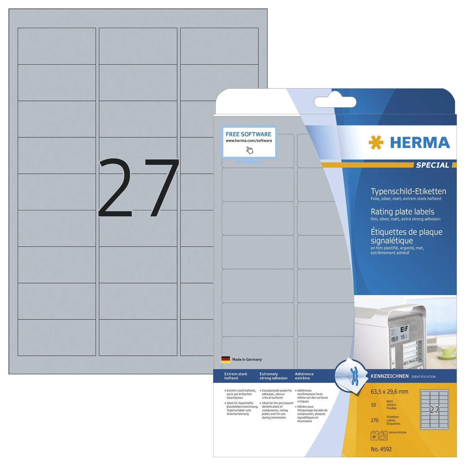 270 HERMA Typenschild-Etiketten 4592 silber