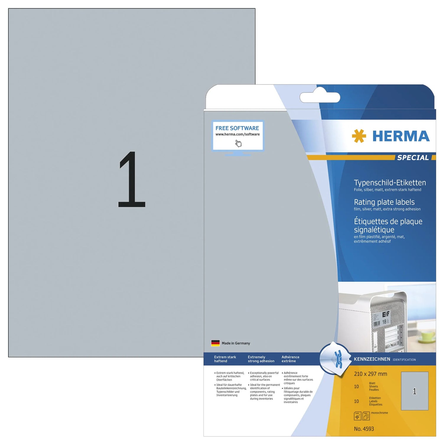 10 HERMA Typenschild-Etiketten 4593 silber