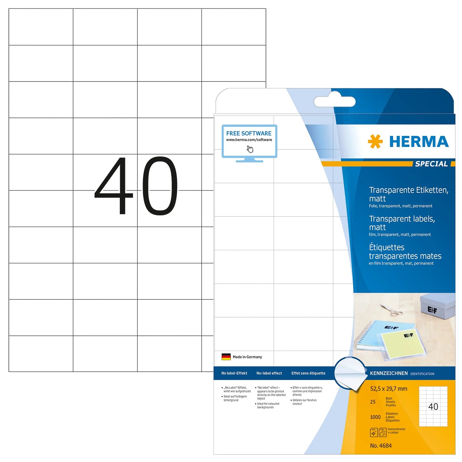 1.000 HERMA Folienetiketten 4684 transparent