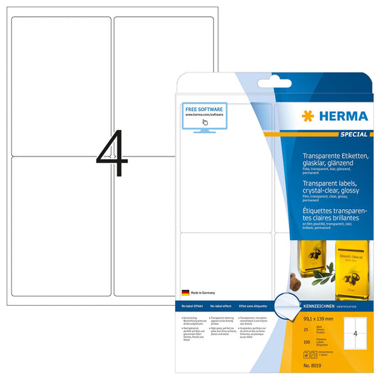 100 HERMA Folienetiketten 8019 transparent