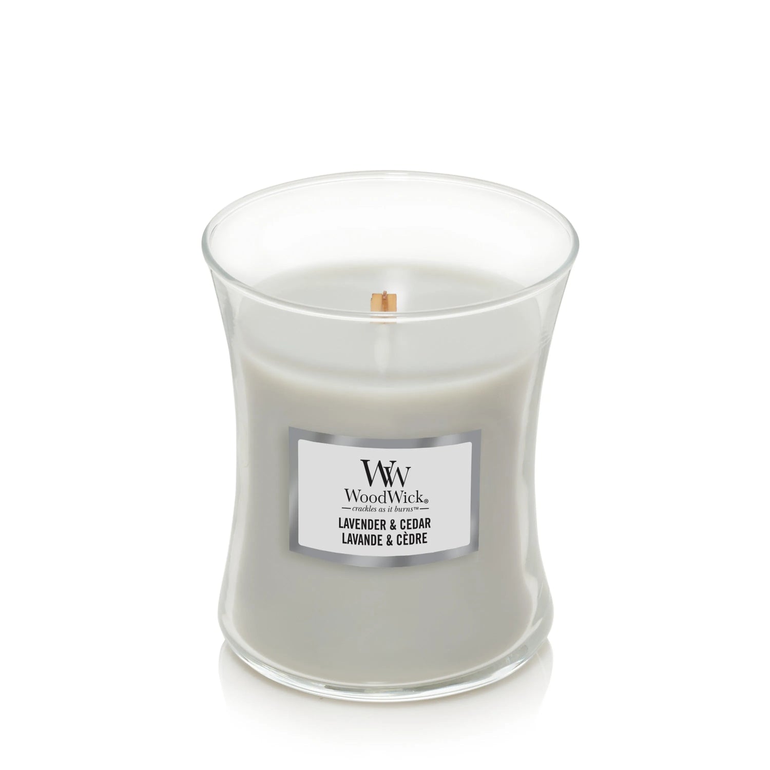 WoodWick knisternde Kerze Lavender & Cedar Medium bis zu 60 Std Brenndauer