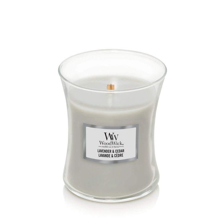 WoodWick knisternde Kerze Lavender & Cedar Medium bis zu 60 Std Brenndauer