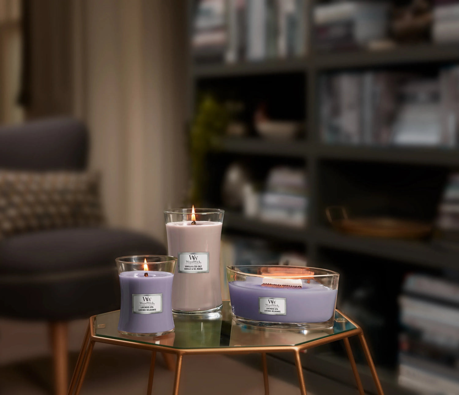 WoodWick Lavender Spa, knisternde Kerze groß, 610g Brenndauer bis zu 130 Std
