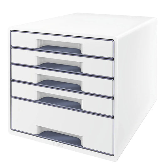 LEITZ Schubladenbox WOW Cube perlweiß/grau DIN A4 mit 5 Schubladen