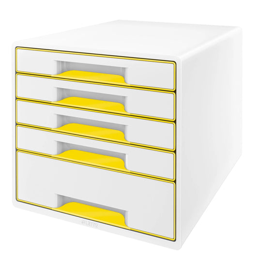LEITZ Schubladenbox WOW Cube perlweiß/gelb DIN A4 mit 5 Schubladen