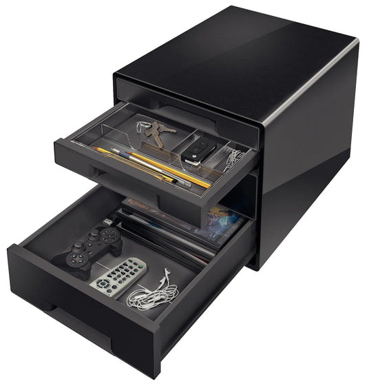 LEITZ Schubladenbox CUBE Duo Colour schwarz/grau DIN A4 mit 4 Schubladen
