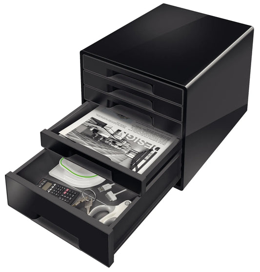 LEITZ Schubladenbox CUBE Duo Colour schwarz/grau DIN A4 mit 5 Schubladen
