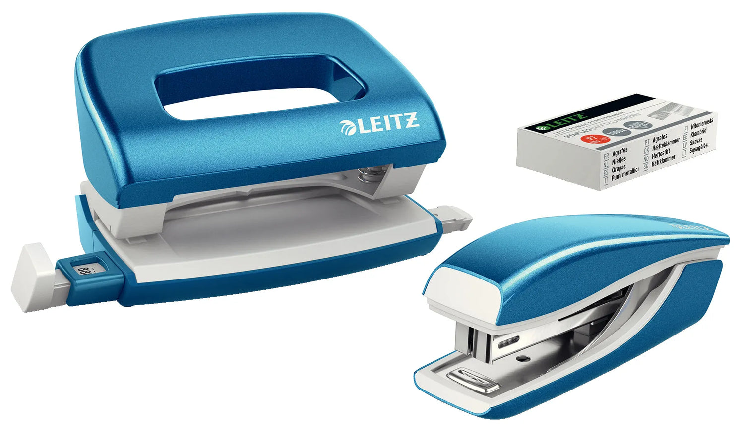 LEITZ Locher und Heftgeräte Set NeXXt WOW blau-metallic