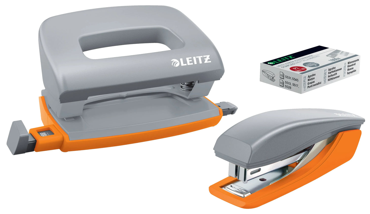 LEITZ Locher und Heftgeräte Set Urban Chic grau/orange