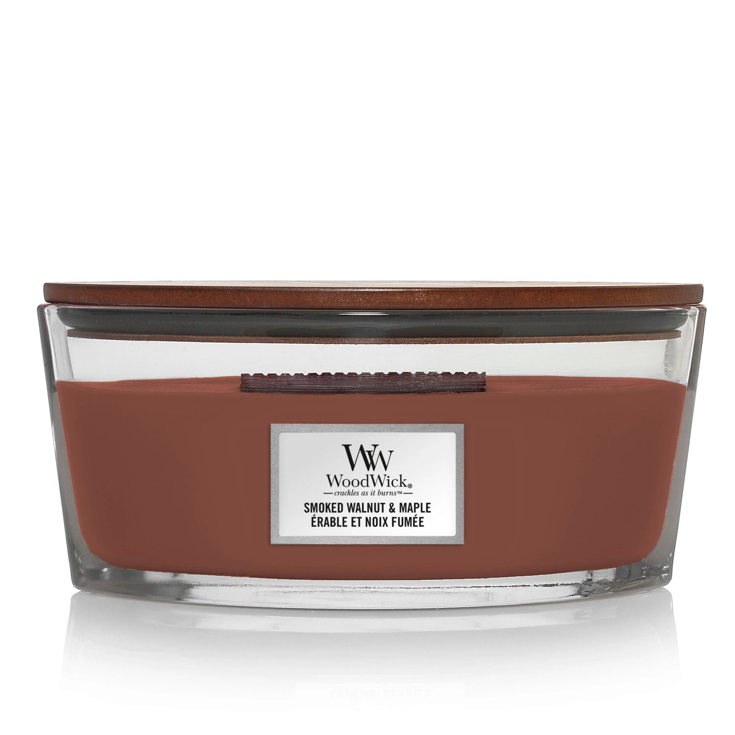 WoodWick Ellipse Duftkerze Smoked Walnut & Maple 454g mit knisterndem Docht, bis zu 50 Std. Brenndauer