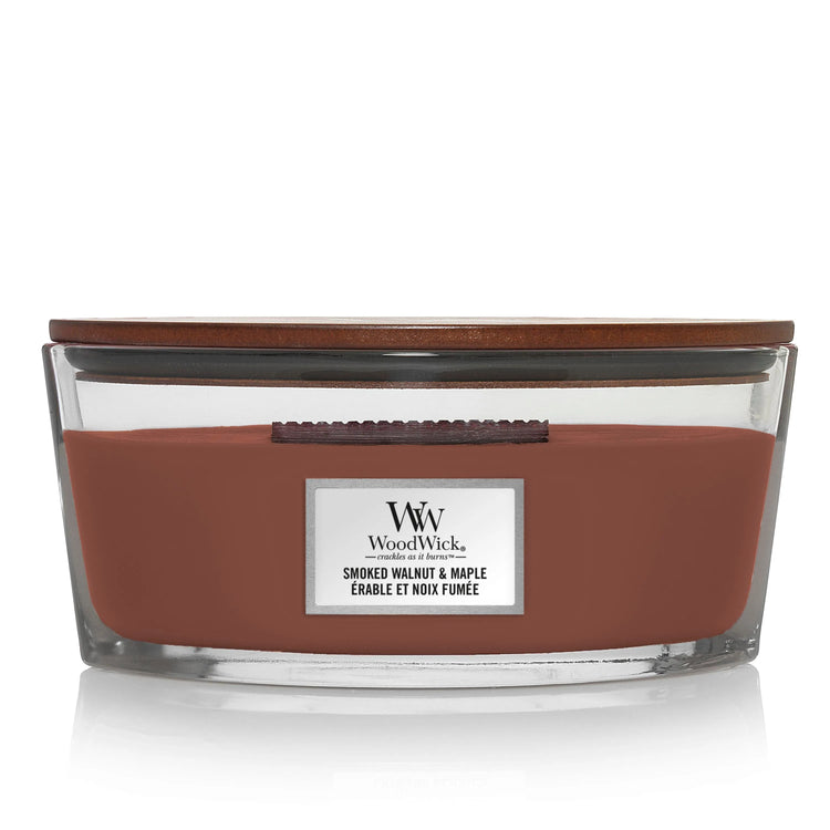 WoodWick Ellipse Duftkerze Smoked Walnut & Maple 454g mit knisterndem Docht, bis zu 50 Std. Brenndauer
