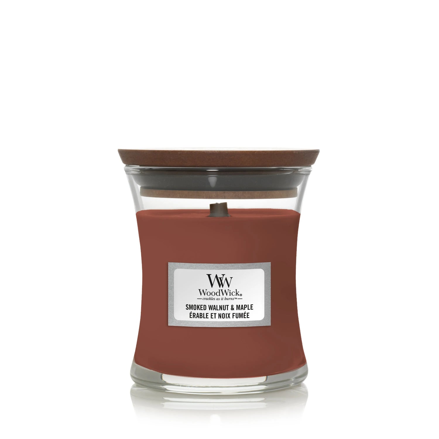 WoodWick Kerze Smoked Walnut & Maple mini mit knisterndem Docht, Brenndauer bis zu 20Std