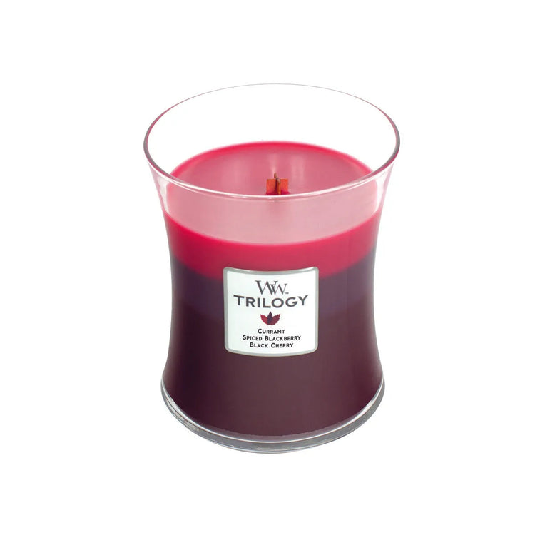 WoodWick Trilogy Sun- Ripened Berries Kerze Medium 275g mit knisterndem Docht, Brenndauer bis zu 60 Std