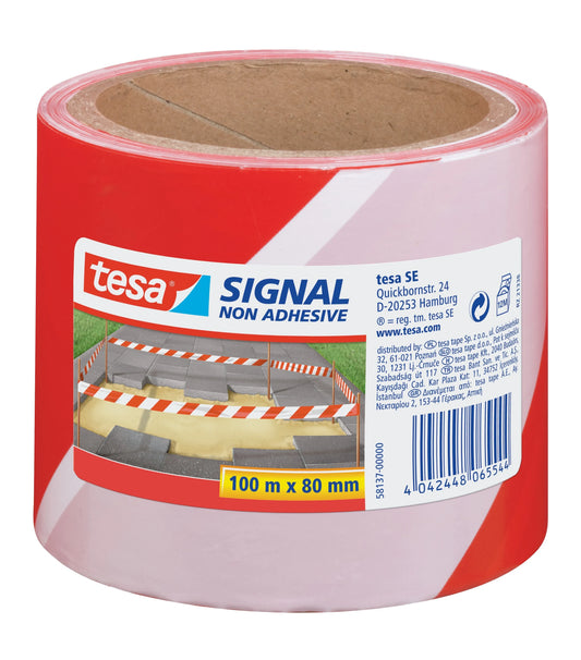 tesa Absperrband Signal rot, weiß 80,0 mm x 100,0 m