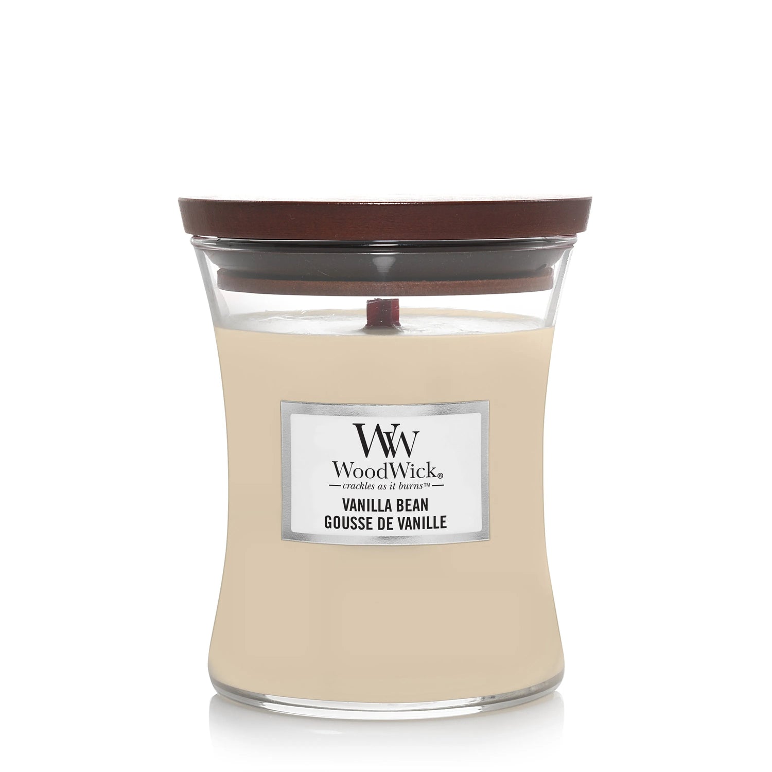 WoodWick knisternde Kerze Vanilla Bean Medium bis zu 60 Std Brenndauer, mit knisternden Docht