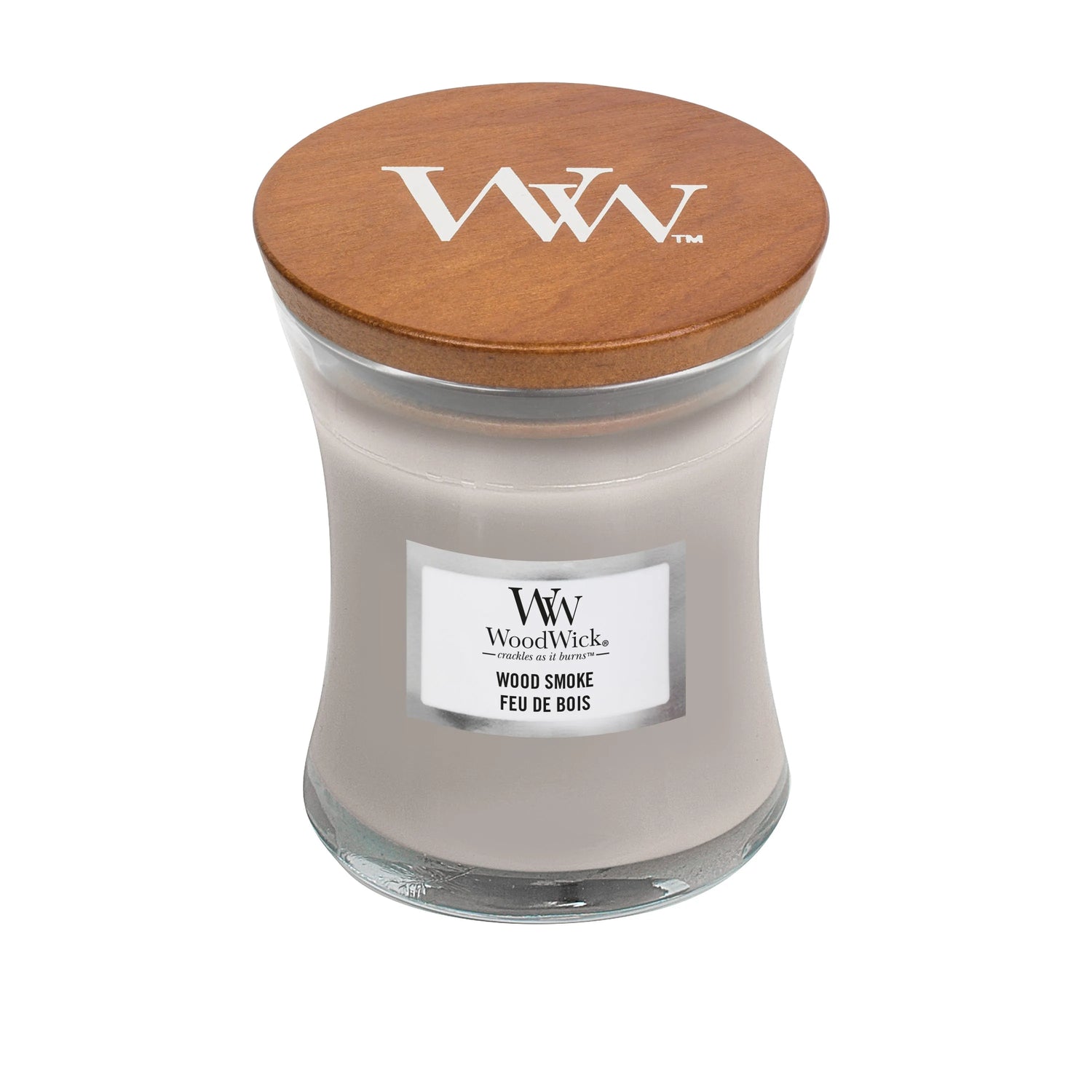 WoodWick mini Duftkerze im Sanduhrglas mit knisterndem Docht, Wood Smoke, bis zu 20 Stunden Brenndauer