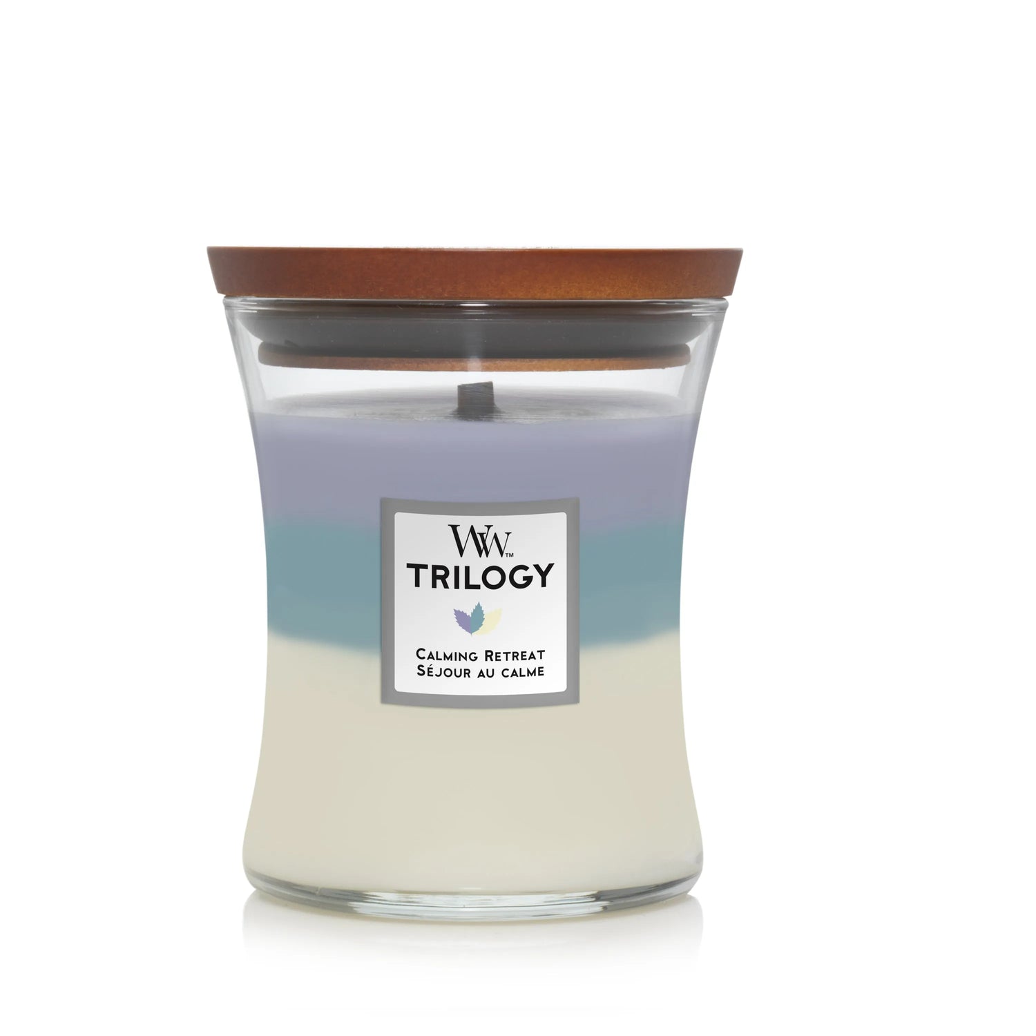 WoodWick Trilogy Calming Retreat Kerze Medium 275g mit knisterndem Docht, Brenndauer bis zu 60 Std