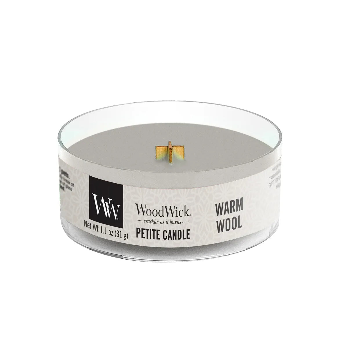 WoodWick Kerze Warm Wool Petite Candles mit Pluswick® 31g, Brenndauer bis zu 8 Std